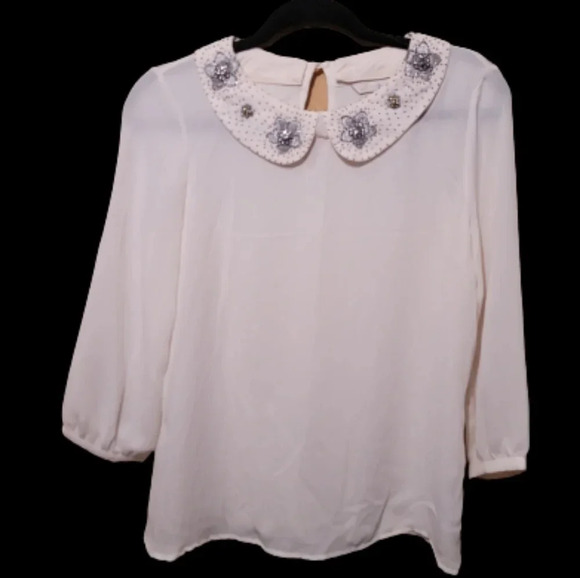 LC Lauren Conrad creamy white/ off white blouse with removable collar - Picture 1 of 9